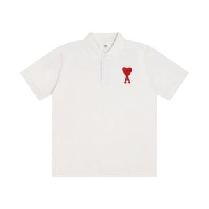 Ami Polo White Logo Red