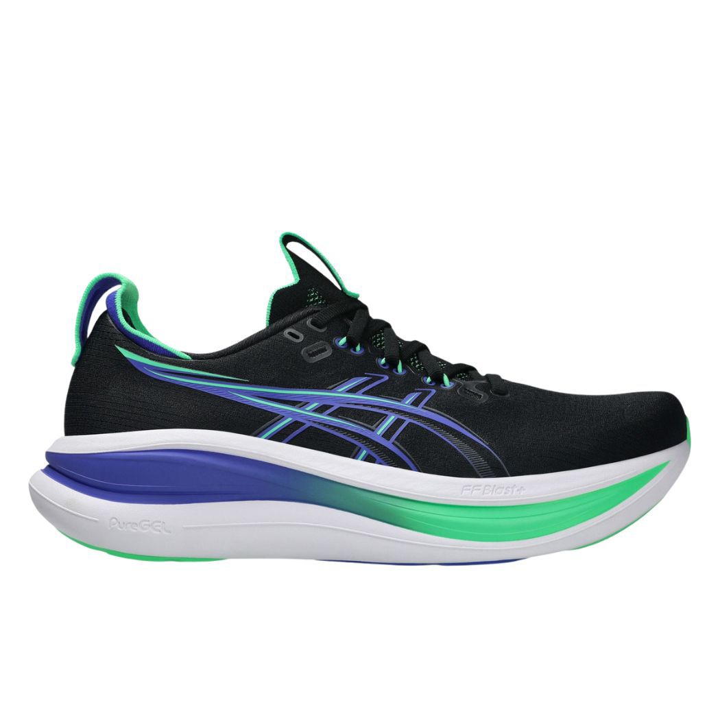 ASICS GEL-NIMBUS 28 black/blue/and green colorway
