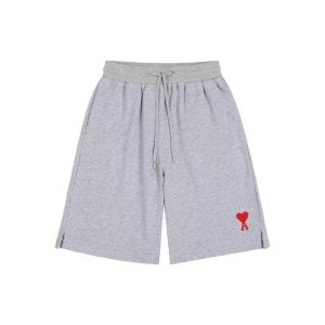 Ami Shorts Grey Logo Red