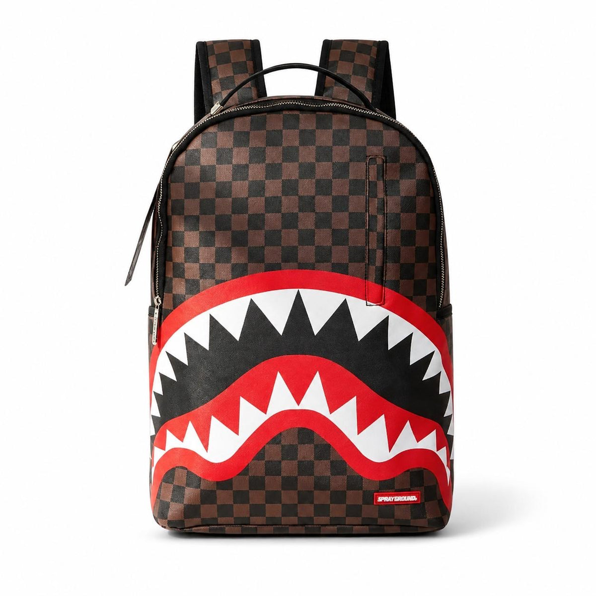 Sprayground Sharks in Paris Checker Brown Backpack